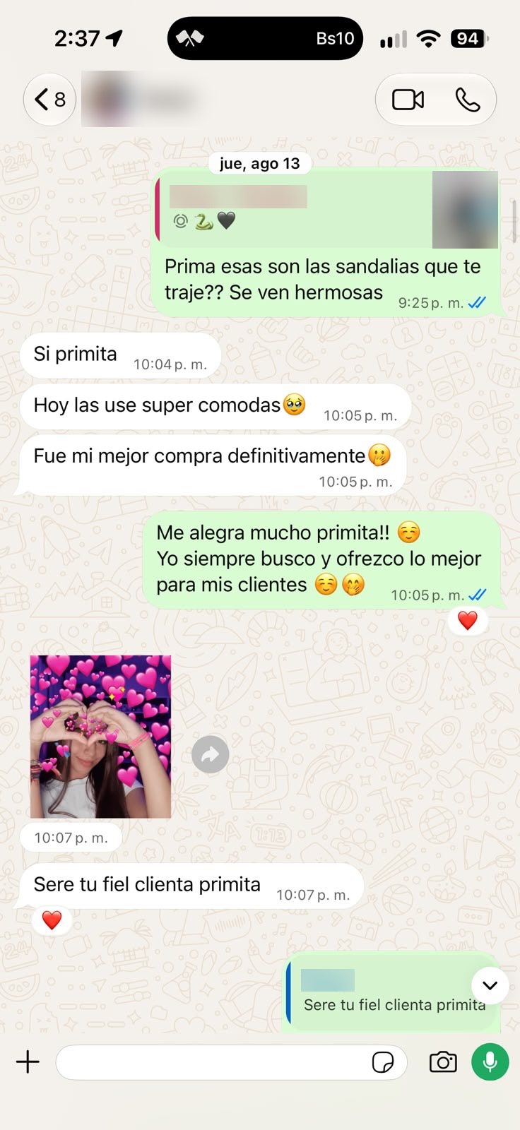 Chat de WhatsApp de un cliente: Sandalias