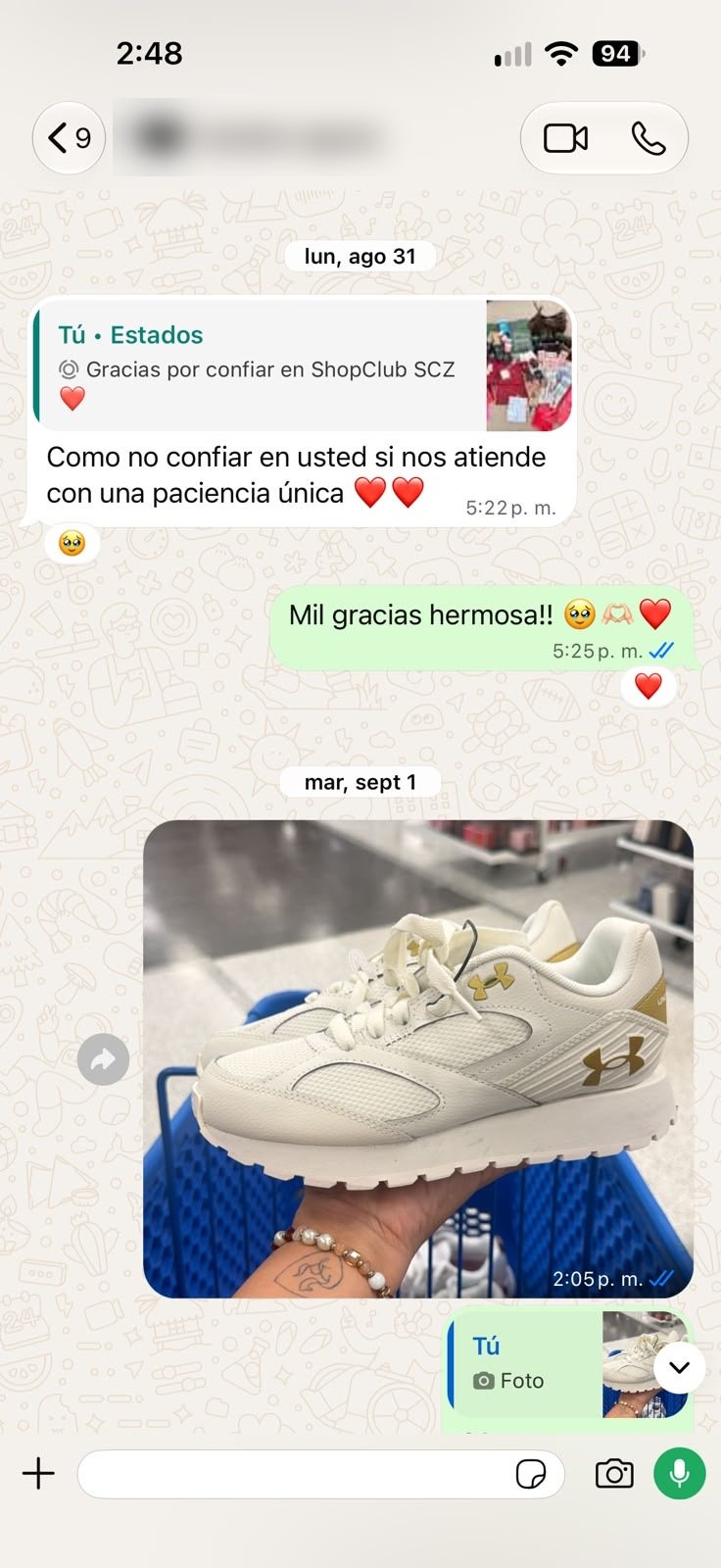 Chat de WhatsApp de un cliente: Zapatillas