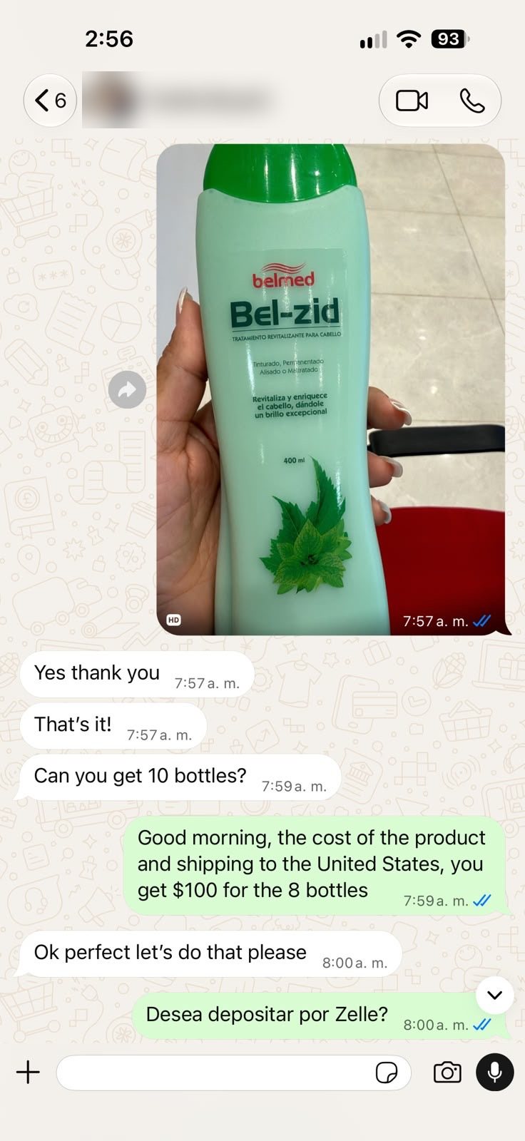 Chat de WhatsApp de un cliente: Bolivia a USA